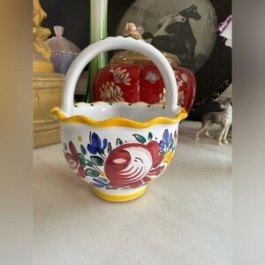 Vintage Hand Painted Stoneware Small Basket